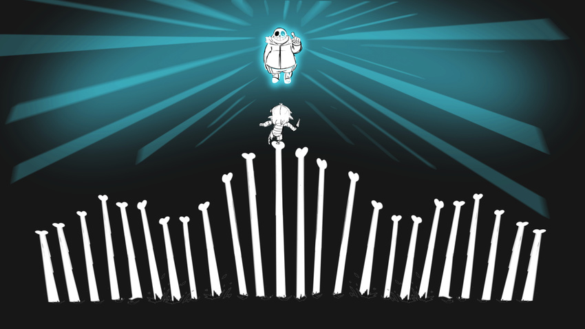 animated_skeleton bone digital_media_(artwork) duo glowing glowing_eyes kritterart mammal not_furry protagonist_(undertale) sans_(undertale) skeleton undead undertale video_games