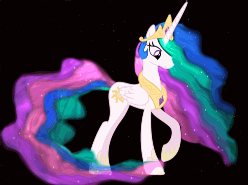 2015 animated black_background crown cutie_mark equine equum_amici feathered_wings feathers female feral friendship_is_magic fur hair horn jewelry mammal multicolored_hair my_little_pony necklace princess_celestia_(mlp) purple_eyes royalty simple_background smile solo spier17 white_feathers white_fur winged_unicorn wings