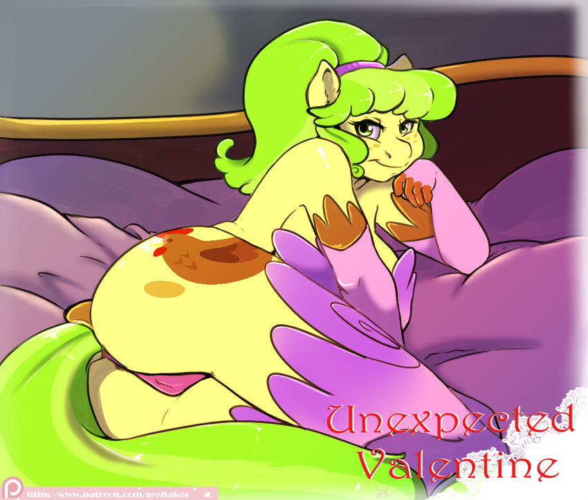 2015 anthro anthrofied arnachy breasts butt camel_toe clothing cutie_mark earth_pony equine female friendship_is_magic green_eyes green_hair hair horse lingerie looking_at_viewer mammal ms_peachbottom_(mlp) my_little_pony patreon pony smile solo