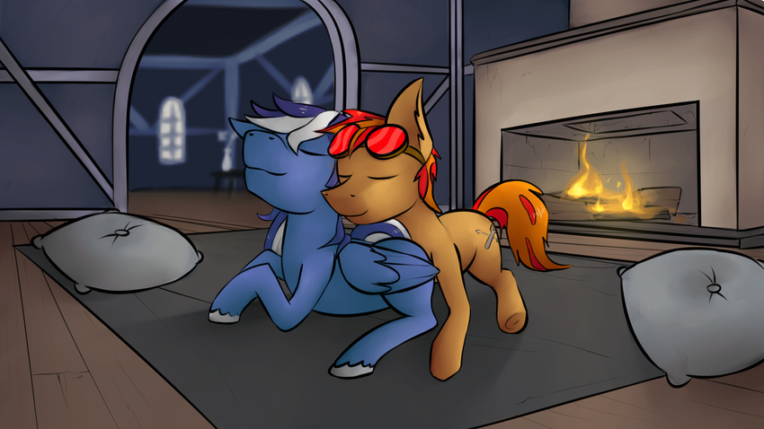 cuddling duo equine fan_character fireplace hi_res horse lying male mammal marsminer my_little_pony pillow pony solace tinker