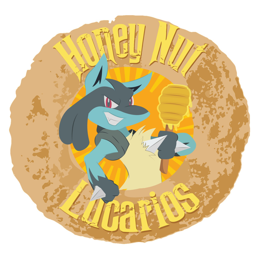 blue_fur cereal cheerios food fur hi_res honey honey-nut-lucarios lucario nintendo parody pok&eacute;mon red_eyes solo spikes video_games