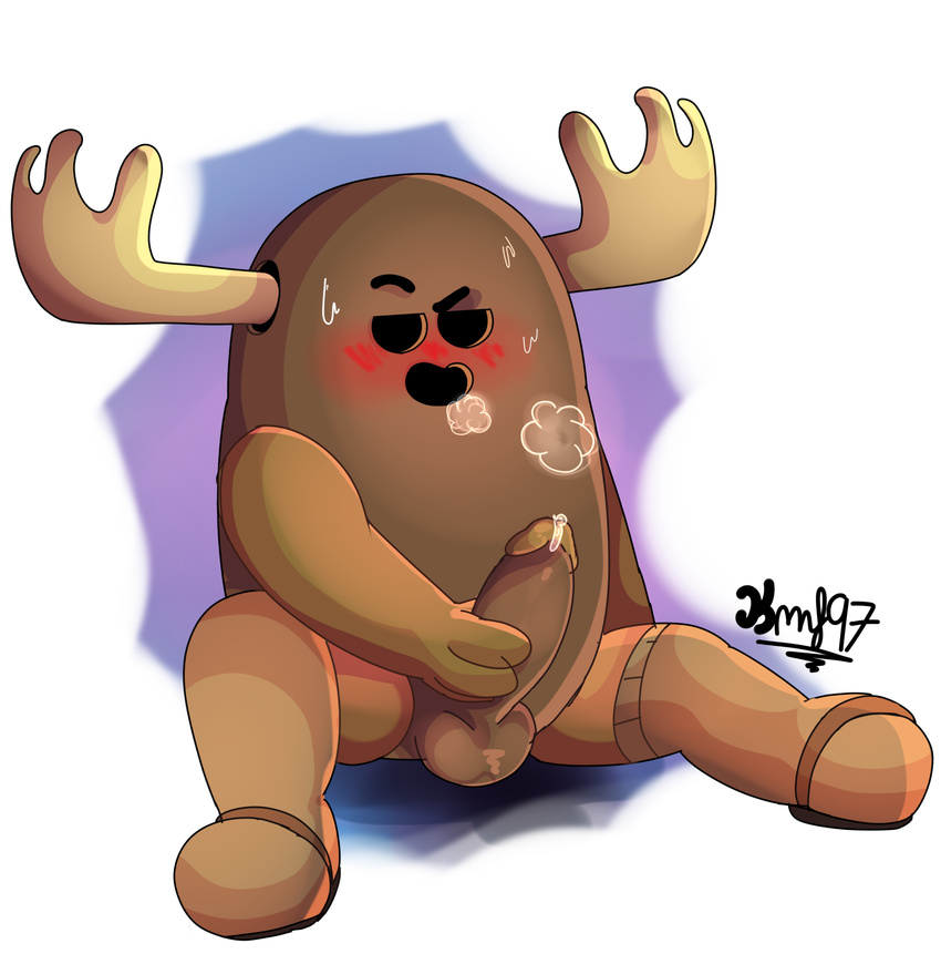 2016 anthro balls blush clothing cum digital_media_(artwork) erection footwear half-closed_eyes hi_res horn humanoid_penis kmf97 legwear male masturbation moan not_furry open_mouth patrick_fitzgerald penile_masturbation penis precum sandals simple_background sitting smile smirk socks solo sweat the_amazing_world_of_gumball