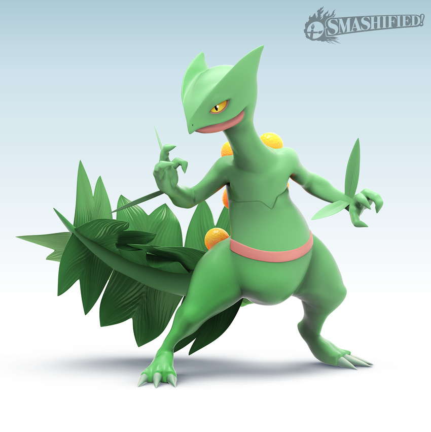 3d_(artwork) ambiguous_gender artsyomni cgi digital_media_(artwork) hi_res nintendo orange_sclera pok&eacute;mon sceptile smashified solo video_games