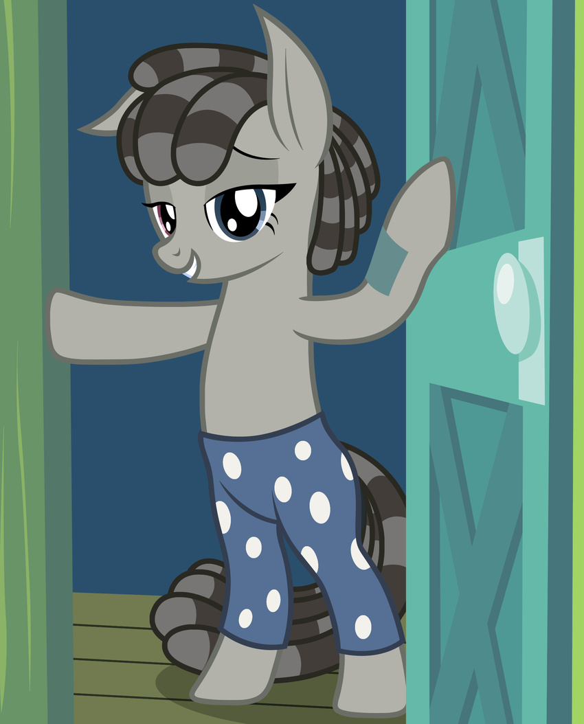 2016 badumsquish bedroom_eyes clothing door dreadlocks equine female friendship_is_magic half-closed_eyes heterochromia hi_res horse looking_at_viewer mammal my_little_pony ponification pony seductive smartypants_(mlp) smile solo