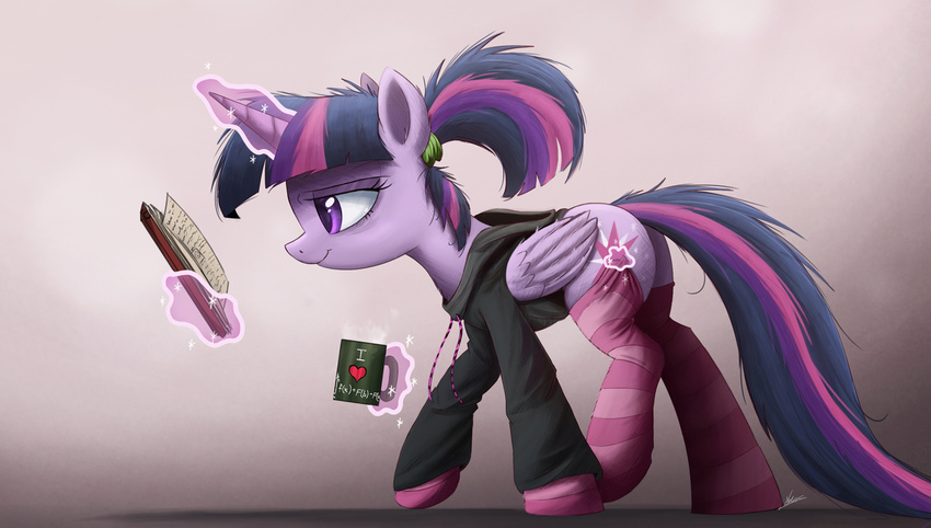 2016 book clothing cup equation equine female friendship_is_magic glowing hair horn legwear magic mammal messy_hair my_little_pony ncmares ponytail socks solo sparkles twilight_sparkle_(mlp) winged_unicorn wings