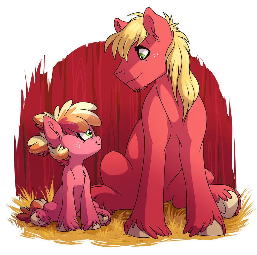 2016 big_macintosh_(mlp) blonde_hair duo equine fan_character female freckles friendship_is_magic hair hi_res horse lopoddity male mammal my_little_pony pony sitting story story_in_description