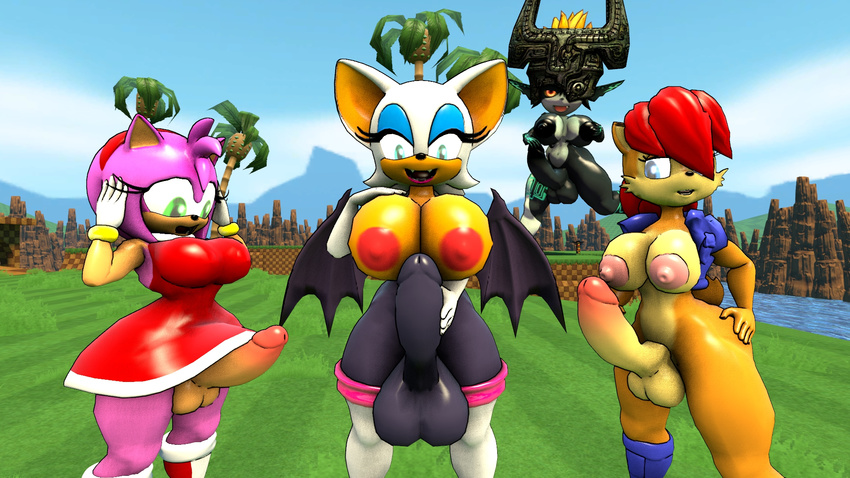 3d_(artwork) amy_rose anthro balls bat big_breasts breasts cgi clothed clothing dickgirl digital_media_(artwork) erect_nipples erection female huge_breasts intersex mammal midna nintendo nipples open_mouth penis rouge rouge_the_bat sally sally_acorn shocking_(artist) smile sonic_(series) the_legend_of_zelda twilight_princess video_games