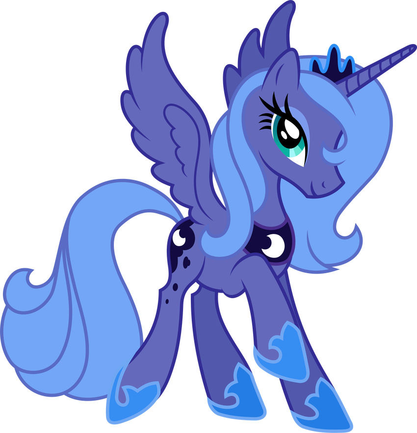 2015 90sigma absurd_res alpha_channel blue_eyes blue_feathers blue_fur blue_hair crown cutie_mark equine feathers female feral friendship_is_magic fur hair hi_res horn jewelry looking_at_viewer mammal my_little_pony necklace princess_luna_(mlp) simple_background smile solo spread_wings transparent_background winged_unicorn wings