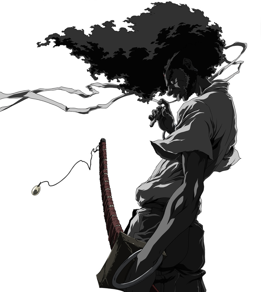 afro afro_samurai afro_samurai_(character) artist_request cigarette highres katana male_focus smoking solo sword weapon