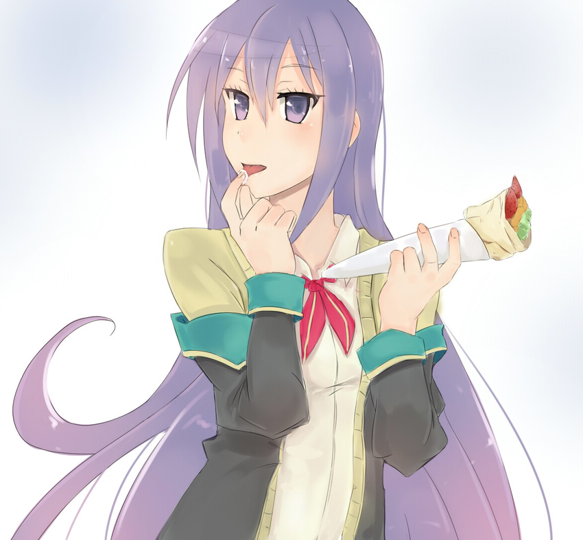 artist_request crepe eating food gj-bu long_hair purple_eyes purple_hair solo source_request sumeragi_shion white_background