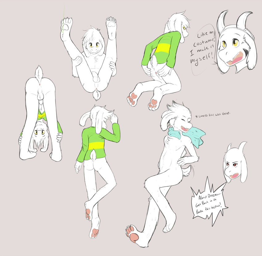 annoyed anthro anus asriel_dreemurr balls barefoot bent_over bottomless butt caprine clothed clothing cub dialogue duo english_text erection eyes_closed flaccid front_view goat headshot_portrait high-angle_view holding_legs horn kneeling legs_up looking_at_viewer looking_through_legs lying male mammal mostly_nude multiple_images multiple_poses naughty_face nude on_back on_front opencanvas pawpads penis perineum plantigrade portrait pose presenting presenting_anus presenting_hindquarters rear_view sleeping smile solo solo_focus spread_butt spreading stranding text toriel towel toybadgers uncut undertale video_games young