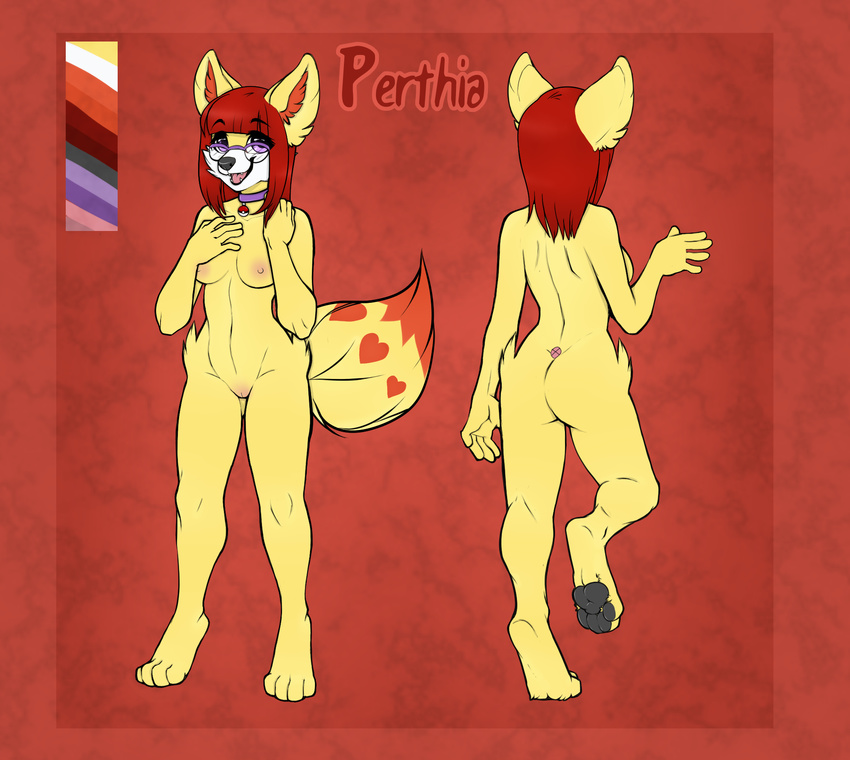 &lt;3 collar eyewear female fennekin glasses hi_res livinlovindude model_sheet nintendo origional_character perthia pok&eacute;ball pok&eacute;mon pussy solo video_games