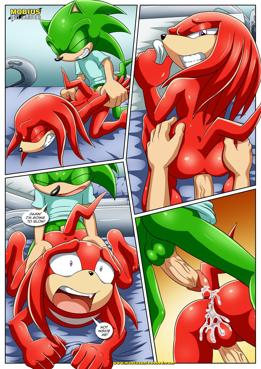 anal anthro bbmbbf bed bottomless butt clothed clothing comic cum digital_media_(artwork) drugs duo echidna forced hedgehog hi_res knuckles_the_echidna male male/male mammal mobius_unleashed monotreme oral palcomix penis rimming scourge_the_hedgehog sex shirt sonic_(series) spectre_the_echidna video_games