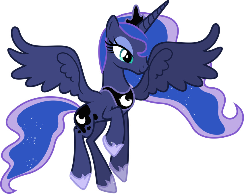 2015 90sigma absurd_res alpha_channel blue_eyes blue_feathers blue_fur blue_hair crown cutie_mark equine feathers female feral flying friendship_is_magic fur hair hi_res horn jewelry mammal my_little_pony necklace princess_luna_(mlp) simple_background smile solo spread_wings transparent_background winged_unicorn wings