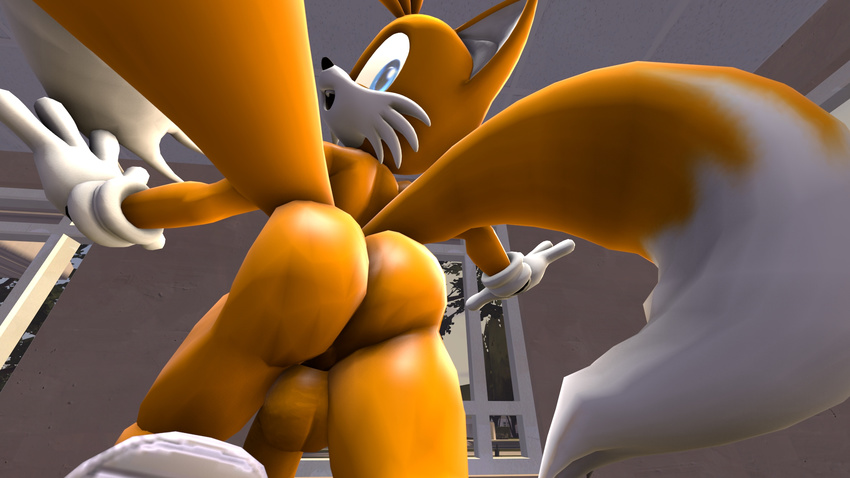 2016 3d_(artwork) anthro backsack balls big_butt butt canine cgi darksorm digital_media_(artwork) fox low-angle_view male mammal miles_prower nude penis solo sonic_(series) worm's-eye_view