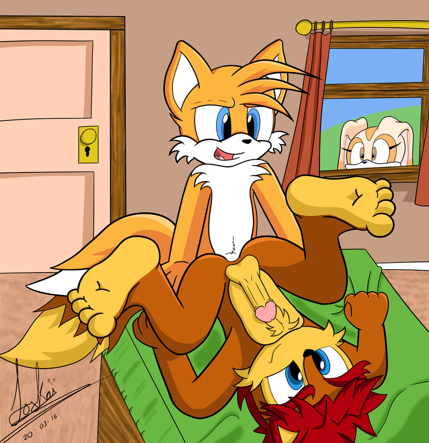 anal anthro barefoot bedroom blue_eyes brown_fur canine cream_the_rabit cub elias_acorn erection fox foxkai fur gay_sex hair lying male male/male mammal miles_prower nude on_back orange_fur penis red_hair rodent sonic_(series) spread_legs spreading squirrel voyeur young