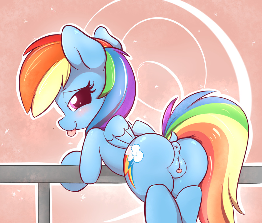 2016 anus blue_fur blush butt clitoris cutie_mark dock equine feathered_wings feathers female friendship_is_magic fur hair heavymetalbronyyeah horse looking_at_viewer mammal multicolored_hair my_little_pony nude pegasus pony presenting presenting_anus presenting_hindquarters presenting_pussy pussy rainbow_dash_(mlp) rainbow_hair solo tongue tongue_out wings