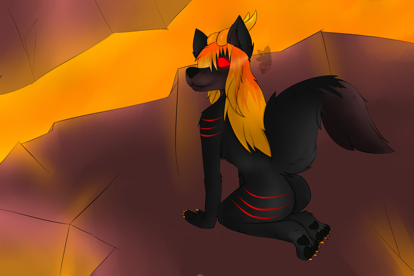 black_fur brokenfangxd butt canine female firestarter fur hell_hound hellhound mammal solo