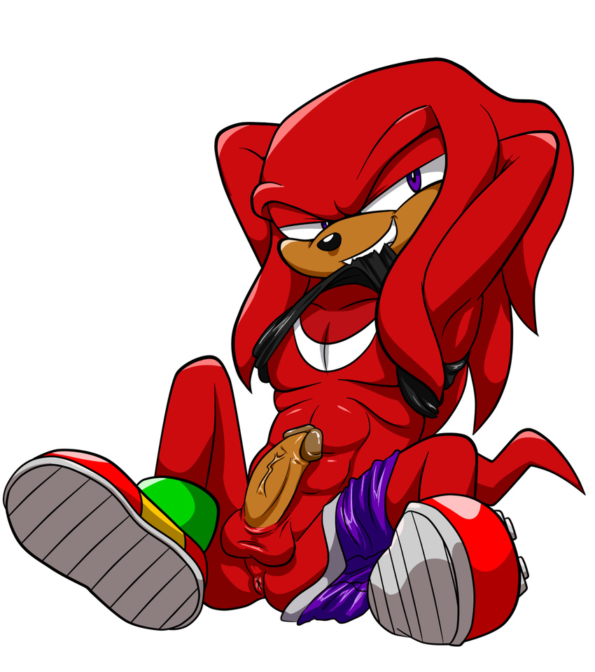 abs alpha_channel anus athletic balls cel_shading circumcised clothing echidna erection front_view glacierk hands_behind_head humanoid_penis inviting knuckles_the_echidna male mammal monotreme mostly_nude naughty_face pants_around_one_leg pecs penis perineum pinup pose presenting reclining running_shoes shirt_in_mouth shorts simple_background solo sonic_(series) spread_legs spreading transparent_background vein veiny_penis