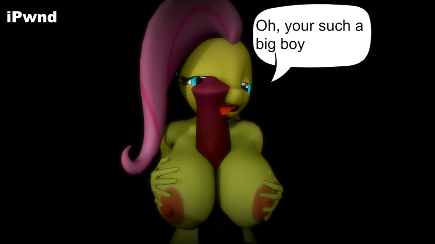 3d_(artwork) animal_genitalia animal_penis anthro big_breasts big_penis breast_grab breasts cgi dark_room dialogue digital_media_(artwork) equine equine_penis fluttershy_(mlp) friendship_is_magic hand_on_breast horse ipwnd lights mammal my_little_pony nipples pegasus penis pony sex smile source_filmmaker speech_bubble titfuck wings