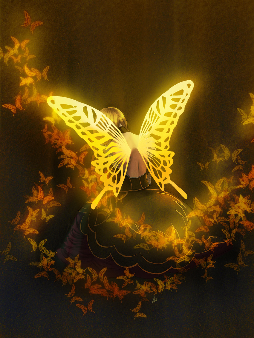 back backless_dress backless_outfit bad_id bad_pixiv_id beatrice blonde_hair bug butterfly butterfly_wings chimi choker dress from_behind hair_down highres insect long_hair solo umineko_no_naku_koro_ni wings yellow_wings