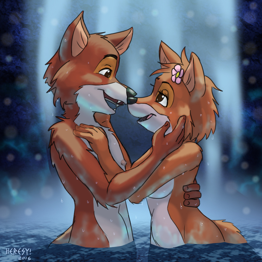 2016 anthro breasts canine disney duo female fox fur heresy_(artist) maid_marian male male/female mammal nude outside robin_hood robin_hood_(disney) romantic romantic_couple tasteful_nudity water waterfall wet