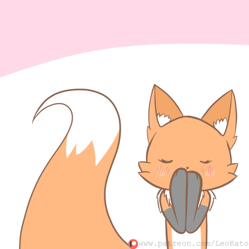 3_fingers black_fur canid canine female fox fur grey_fur leokato mammal orange_fur patreon pink_background pose pray praying red_fur simple_background solo standing white_background