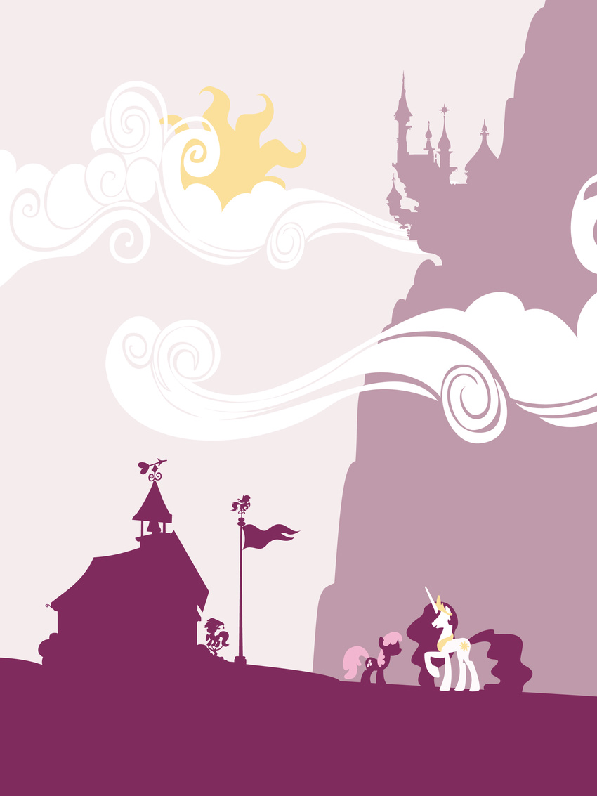 2015 better_version_at_source canterlot cheerilee_(mlp) cloud crown cutie_mark duo equine feathered_wings feathers female feral flagpole friendship_is_magic fur hair hexfloog hi_res horn jewelry landscape mammal mountain my_little_pony necklace outside pink_hair princess_celestia_(mlp) royalty school sky sun white_fur winged_unicorn wings