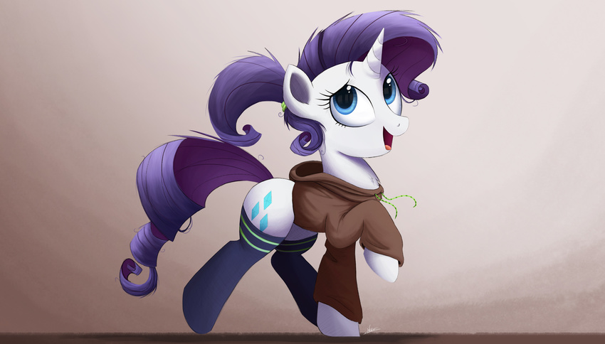 2016 blue_eyes clothing equine female friendship_is_magic hi_res hoodie horn legwear mammal my_little_pony ncmares ponytail rarity_(mlp) socks solo unicorn