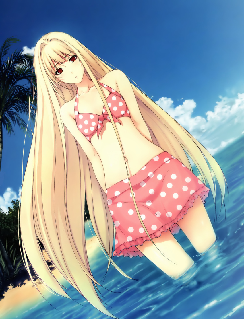 bikini blonde_hair caucasus highres innocent_grey nanatsuki_shion red_eyes solo sugina_miki swimsuits very_long_hair water