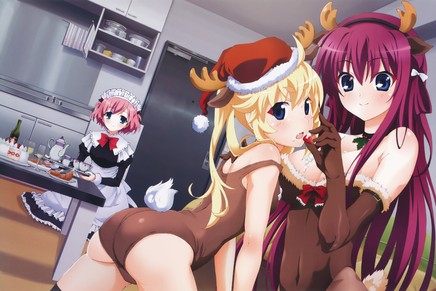 animal_ears ass cameltoe christmas cleavage cosplay detexted grisaia_no_kajitsu horns komine_sachi maid matsushima_michiru pantyhose suou_amane swimsuits tail thighhighs yasuno_masato