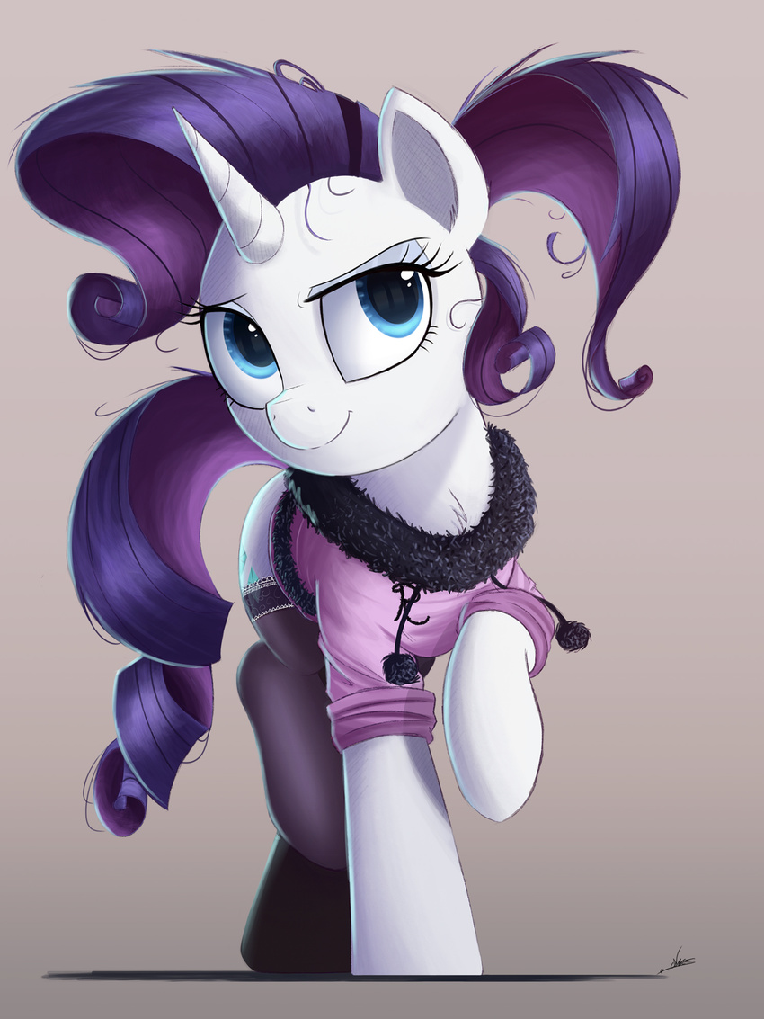 2016 blue_eyes clothed clothing cutie_mark equine eyelashes female feral friendship_is_magic hair hi_res hooves horn legwear mammal my_little_pony ncmares purple_hair rarity_(mlp) smile solo unicorn