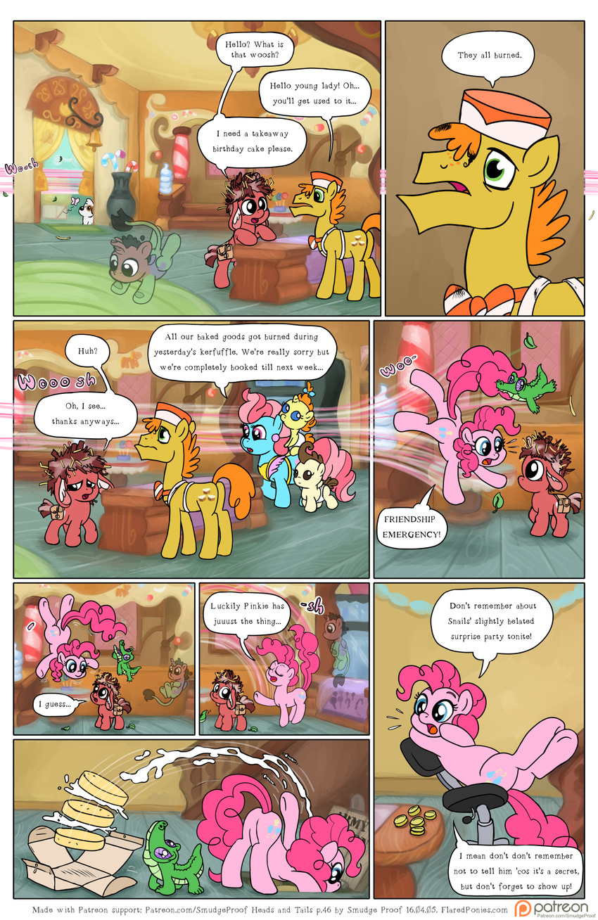 alligator arthropod breaking_the_fourth_wall butterfly cake carrot_cake chair cup_cake fan_character food friendship_is_magic gummy insect invalid_tag my_little_pony office_chair patreon pinkie_pie_(mlp) pound_cake_(mlp) pumpkin_cake_(mlp) reptile scalie smudge_proof sugarcube_corner tulpa