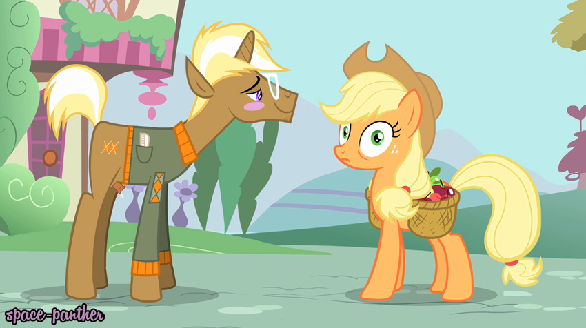 applejack_(mlp) blush dripping edit equine friendship_is_magic growing_erection halfchub horn horse invalid_tag mammal my_little_pony penis pony public_erection screencap trenderhoof_(mlp) unicorn