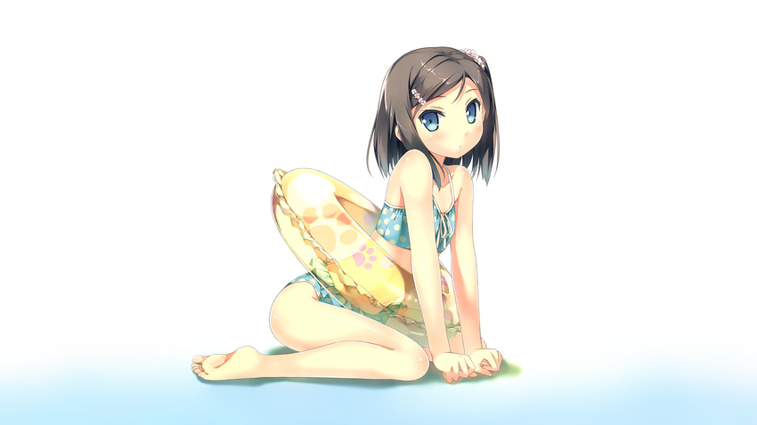 bikini black_hair blue_eyes blush hentai_ouji_to_warawanai_neko kantoku photoshop scan short_hair swim_ring swimsuit tsutsukakushi_tsukiko white