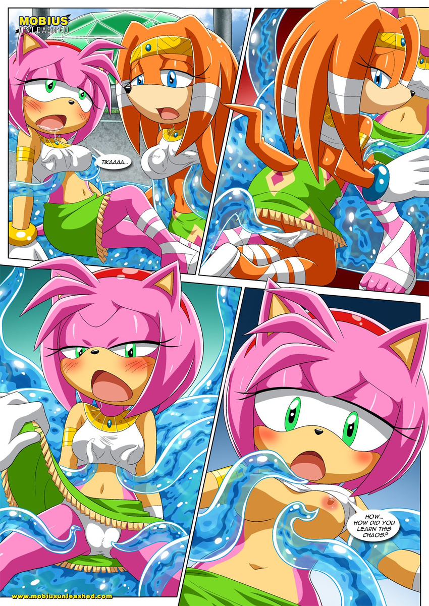 2016 ahegao amy_rose anthro areola bbmbbf blush breast_grab breasts camel_toe chaos_(sonic) chaos_emerald clothing clothing_lift cloud comic crown drooling echidna erect_nipples exhibitionism female footwear hairband half-closed_eyes hand_on_breast hedgehog horny looking_pleasured male male/female mammal mobius_unleashed monotreme navel nipples palcomix panties public raised_shirt saliva sandals shirt skirt skirt_lift sky sonic_(series) tentacles text tiara tikal_the_echidna translucent underwear upskirt