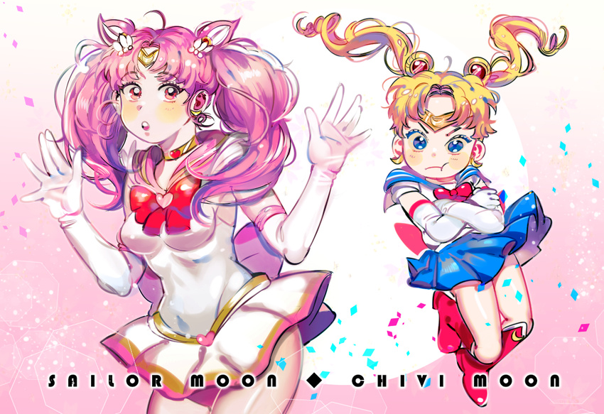 :o :t age_switch annoyed bishoujo_senshi_sailor_moon blonde_hair blue_eyes blue_sailor_collar blue_skirt boots bow brooch character_name chibi_usa choker cowboy_shot crossed_arms double_bun elbow_gloves gloves hair_ornament hairpin heart heart_choker jewelry knee_boots long_hair magical_girl multicolored multicolored_clothes multicolored_skirt multiple_girls nangnak older pink_hair pink_sailor_collar red_bow red_eyes red_footwear sailor_chibi_moon sailor_collar sailor_moon sailor_senshi_uniform skirt super_sailor_chibi_moon tiara tsukino_usagi twintails typo white_gloves younger