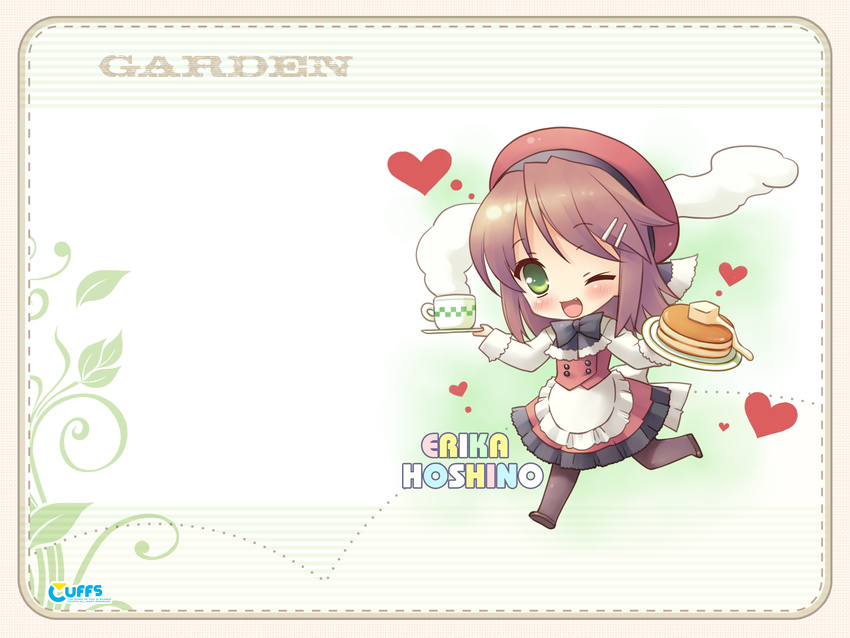 cuffs garden hoshino_erika kanekiyo_miwa pantyhose waitress wallpaper