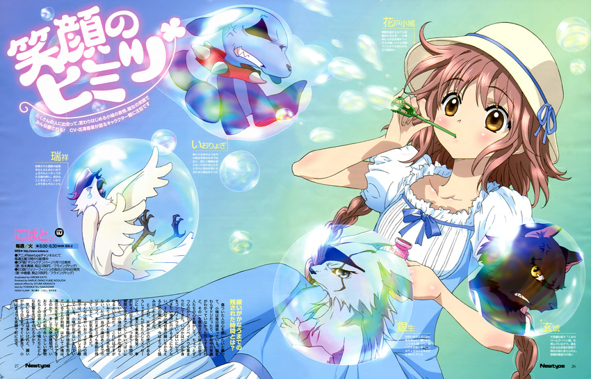 absurdres bird bubble bubble_blowing bubble_pipe dog dress genko ginsei hanato_kobato hat highres ioryogi katou_hiromi kobato. newtype official_art parrot zuishou