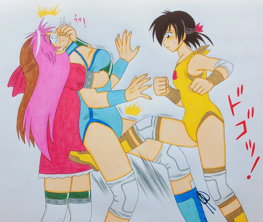 3girls cunt_punt hoshino_chiyoru mighty_yukiko multiple_girls mutou_megumi ryona tagme wrestle_angels wrestle_angels_survivor wrestler wrestling yuukoku