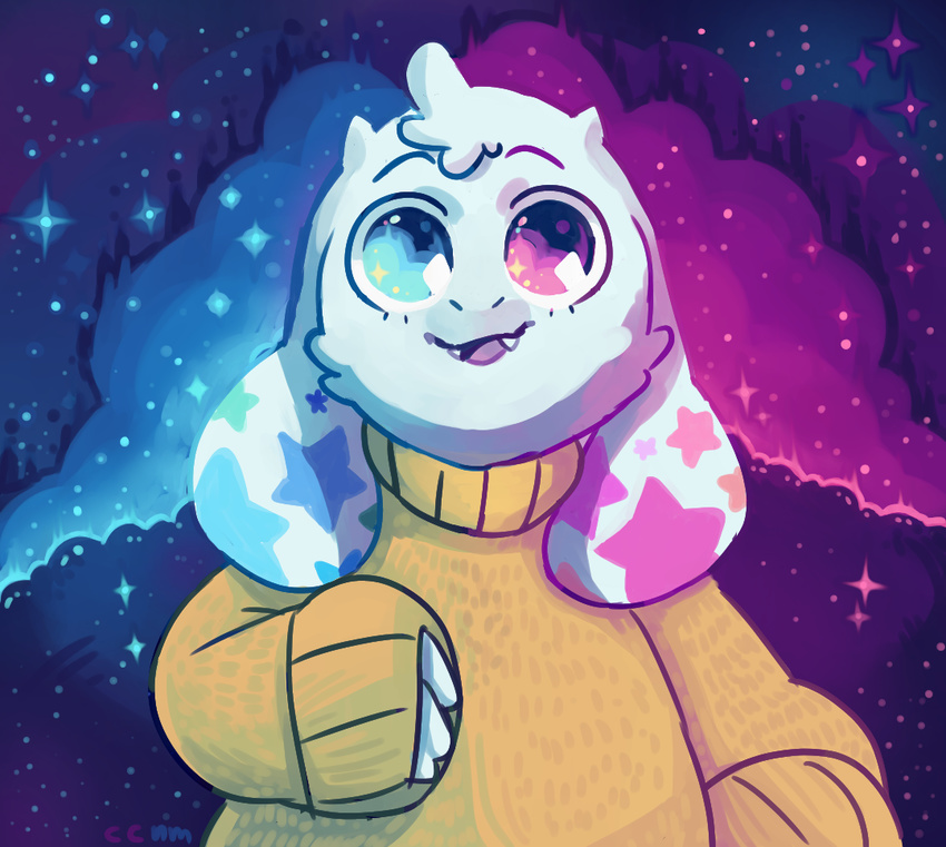 asriel_dreemurr calicosmic caprine clothing cloud fur goat horn looking_at_viewer mammal outertale space star sweater undertale video_games white_fur wide_eyed