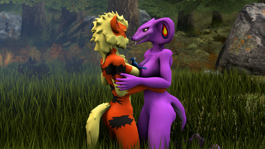 2016 3d_(artwork) anthro anthrofied arcanine big_breasts breast_grab breast_squeeze breast_squish breasts breasts_frottage claws cum digimon digital_media_(artwork) embrace fangs female flamedramon forest fox_whisper85 grass hand_on_breast interspecies larger_female looking_pleasured macro male male/female micro nintendo nipples orgasm plantigrade pok&eacute;mon scalie sebrina_arbok sex size_difference smaller_male source_filmmaker teeth titfuck tree video_games