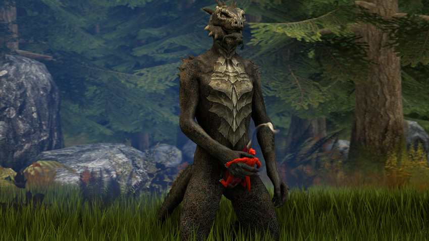 2016 3d_(artwork) anthro anthrofied argonian body_in_mouth charmeleon claws cum digital_media_(artwork) domination forest fox_whisper85 grass hi_res interspecies larger_male macro male male/male masturbation micro nintendo orgasm penis pok&eacute;mon reptile scalie size_difference skyrim smaller_male soft_vore source_filmmaker the_elder_scrolls tree video_games vore