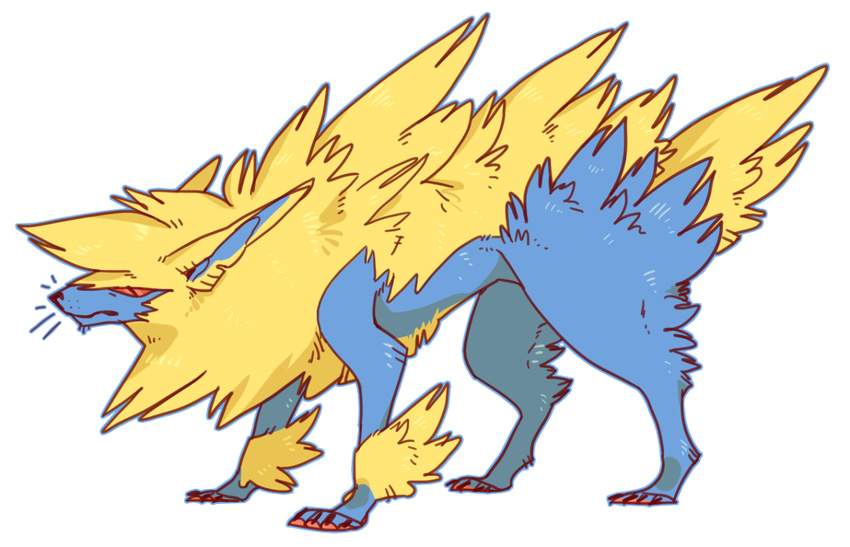 alpha_channel ambiguous_gender blue_fur canine feral fluffy fur mammal manectric mega_manectric nintendo pok&eacute;mon red_eyes simple_background solo transparent_background video_games yellow_fur