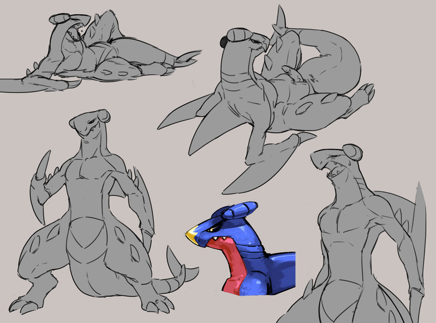 animal_genitalia anthro erection flookz front_view garchomp genital_slit humanoid_penis long_neck looking_away low-angle_view lying male multiple_images nintendo on_back on_side open_mouth opencanvas penis pinup pok&eacute;mon pose scalie side_view slit solo spot_color standing video_games