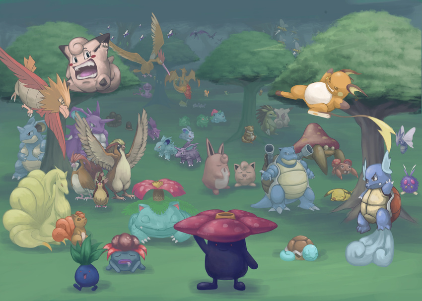 artist_request beedrill blastoise bulbasaur butterfree caterpie charizard charmander charmeleon clefable clefairy diglett dugtrio ekans everyone fearow forest gloom golbat highres ivysaur jigglypuff kakuna nature nidoking nidoqueen nidoran nidorina nidorino ninetales oddish paras parasect pidgeot pidgeotto pidgey pikachu pocket_monsters_(manga) pokemon raichu ratatta raticate rattata ratticate sandshrew sandslash spearow squirtle trees venomoth venonat venusaur vileplume vulpix wartortle weedle wigglytuff zubat