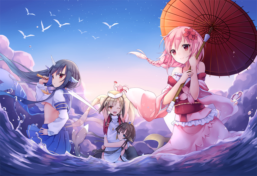 anthropomorphism chariot.f cherry_blossoms pink_hair sergestid_shrimp_in_tungkang water xuan_ying