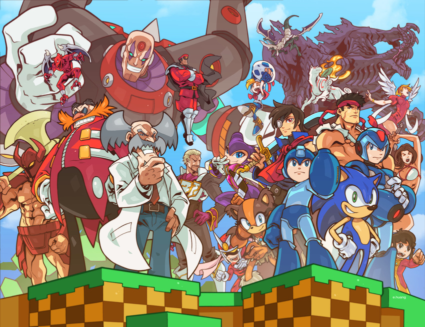 6+boys albert_w_wily alex_kidd alex_kidd_(character) amaterasu androgynous archie_comics arm_cannon armor artist_name axe bandana battle_axe bikini bikini_armor billy_hatcher blonde_hair blue_eyes boomerang bracelet breath_of_fire breath_of_fire_iii brown_hair capcom cape claws closed_eyes crossed_arms crossover cutlass_(sword) death-adder demon dr._eggman dragon edwin_huang egg eternal_arcadia eyepatch facial_hair fire flying galcian golden_axe gore_magala green_eyes helmet jewelry keil_fluge makaimura monster monster_hunter monster_hunter_4 multiple_boys multiple_girls mustache nights_(character) nights_into_dreams nina_(breath_of_fire_iii) official_art ookami_(game) panzer_dragoon red_arremer rockman rockman_(character) rockman_(classic) rockman_x ryuu_(street_fighter) sega sigma sonic sonic_boom_(game) sonic_the_hedgehog sticks_the_badger street_fighter swimsuit tyris_flare vega viewtiful_joe viewtiful_joe_(character) vyse weapon x_(rockman)