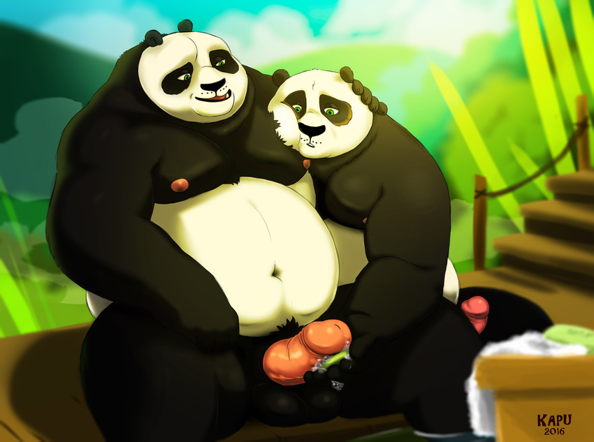 anthro balls bear duo father father_and_son handjob humanoid_penis incest kung_fu_panda li_shan male male/male mammal mazemore overweight panda parent penis po son