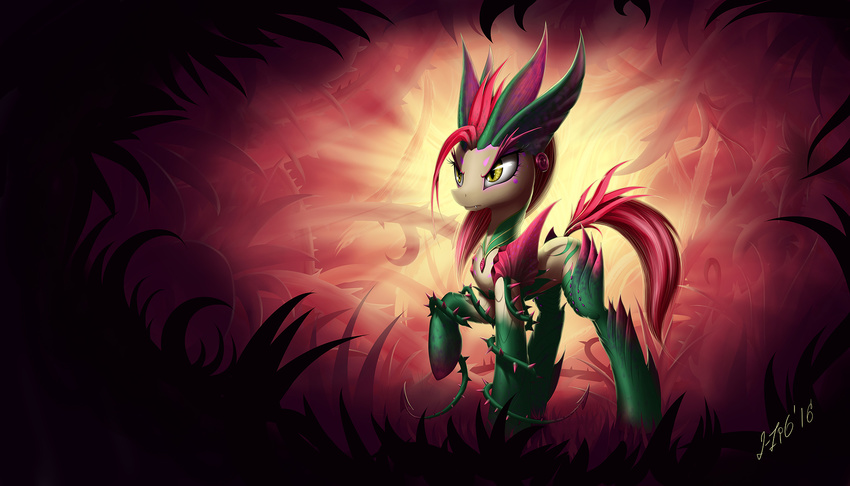 2016 equine fangs female feral hi_res horse ivy league_of_legends mammal my_little_pony pony slit_pupils solo thorns video_games vines zigword zyra_(lol)